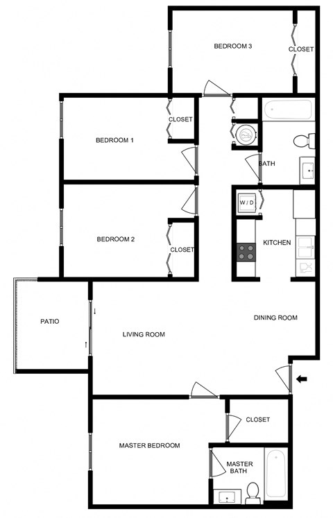 Floor plan for 4 beds, 2 baths, 1199 sqft
